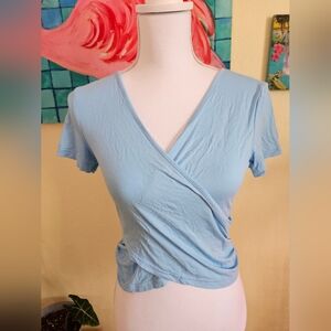 Light Blue Wrap-Style Women's Top